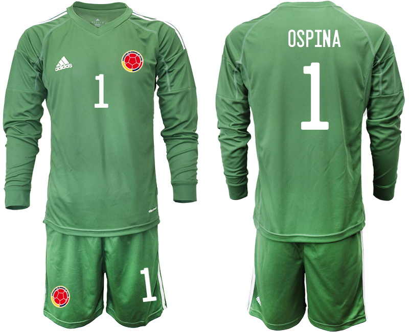 Men 2020-2021 Season National team Colombia goalkeeper Long sleeve green #1 Soccer Jersey